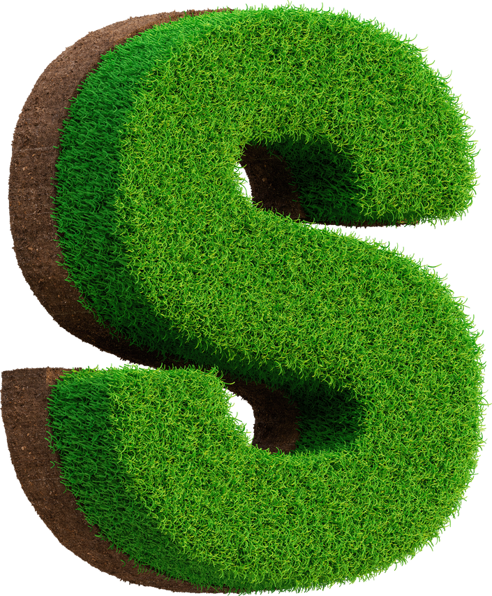 letter S of the alphabet in grass in 3d render realistic